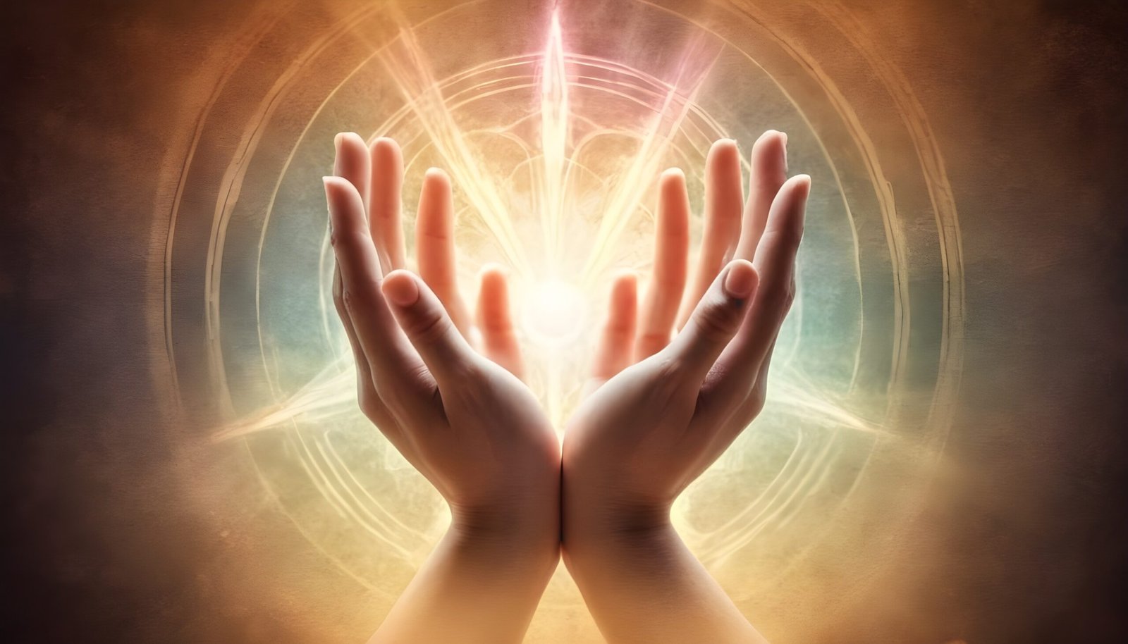 Image of hands surrounded by energy light